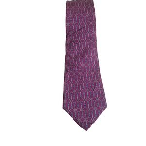 Harve Benard by Benard Holtzman Mens Silk Tie Burgundy Blue Chain Link Pattern